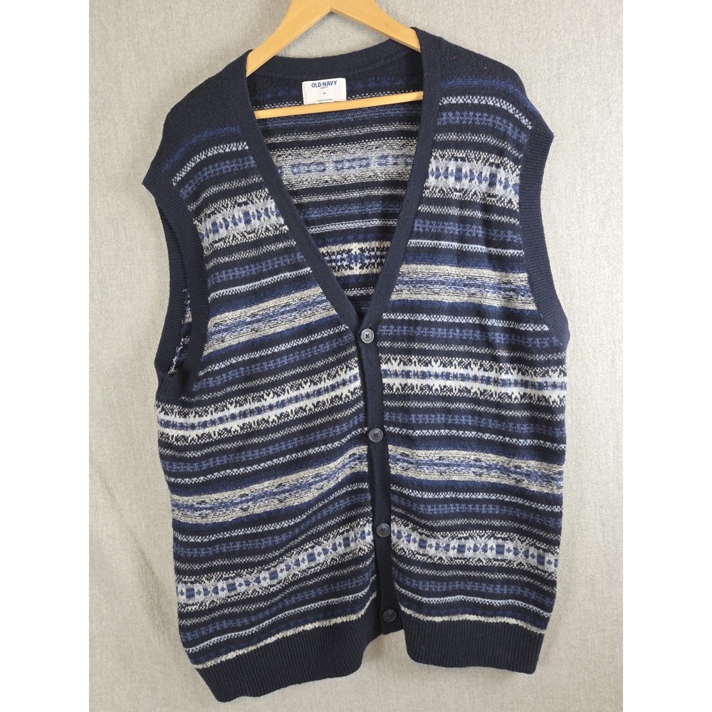 Old Navy Sweater Vest Mens XL Nordic Fair Isle Button Up Blue Preppy Dad NEW